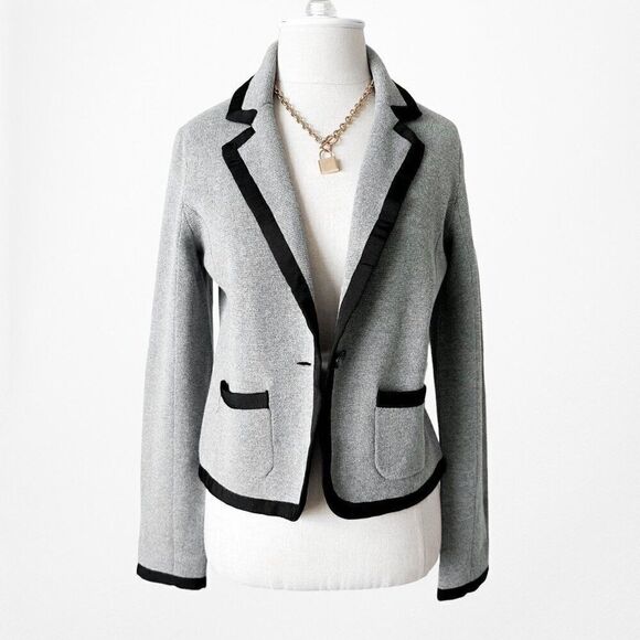 Vintage Y2K Loft Gray Black Knit Blazer Suit Cardigan Sweater Jacket Size S - Picture 4 of 6